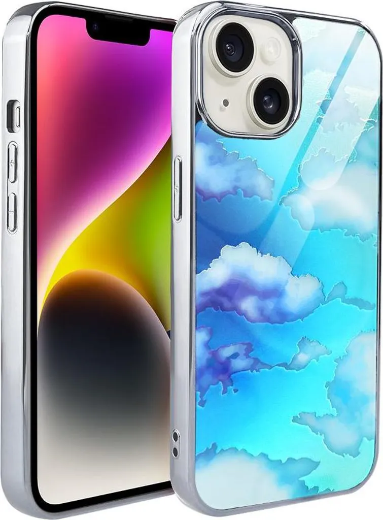 Custodia Luxury IBIZU Elite Glass iPhone 14 - Argento e Nuvole