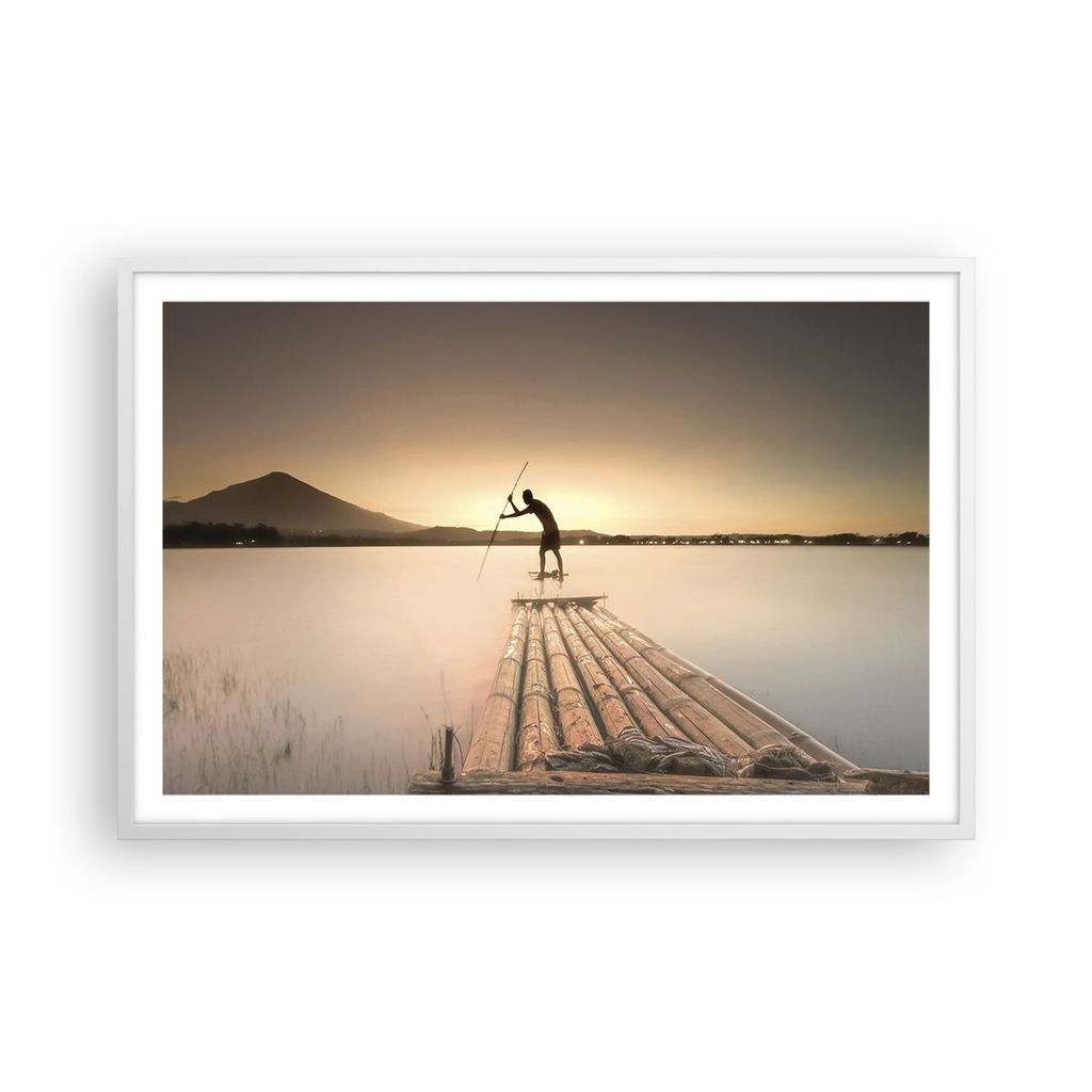 Gerahmtes Poster - Weißer Rahmen - Floß Westen die Sonne - 91,5x61 cm - Wand Bild - Wanddeko - Wandbilder - Kunstposter - Wandposter - Bilderrahm...