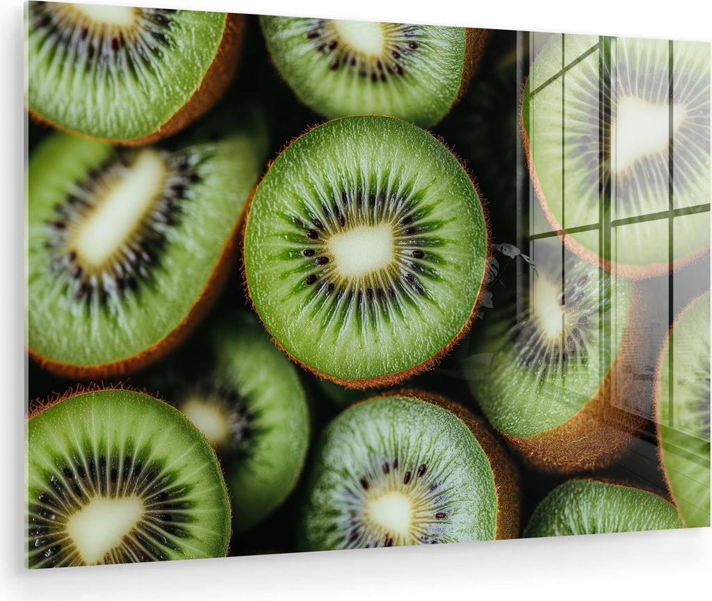 MuchoWow Glasbilder - Bilder auf Wandbild - Foto auf Glas Kiwi - Obst - Grün 60x40 cm Wanddekoration aus Glas - Acrylglasbild - Acrylbilder - Glas...