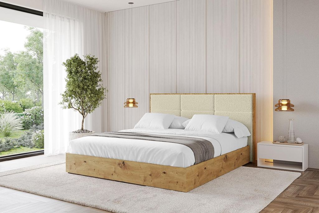 ALTDECOR Polsterbett mit Bettkasten - ENZO1 - 180x200 Beige- Bett mit Kopfteil, Boxbett ohne Matratze, Doppelbett mit Stauraum