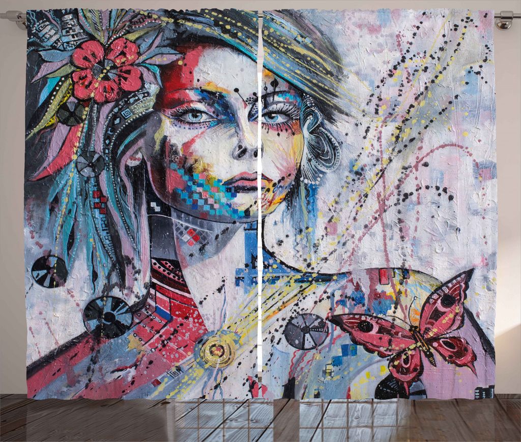 ABAKUHAUS Kunst Rustikaler Vorhang, Fantasie Porträt eines Mädchens, Wohnzimmer Universalband Gardinen mit Schlaufen und Haken, 280 x 245 cm, Meh...