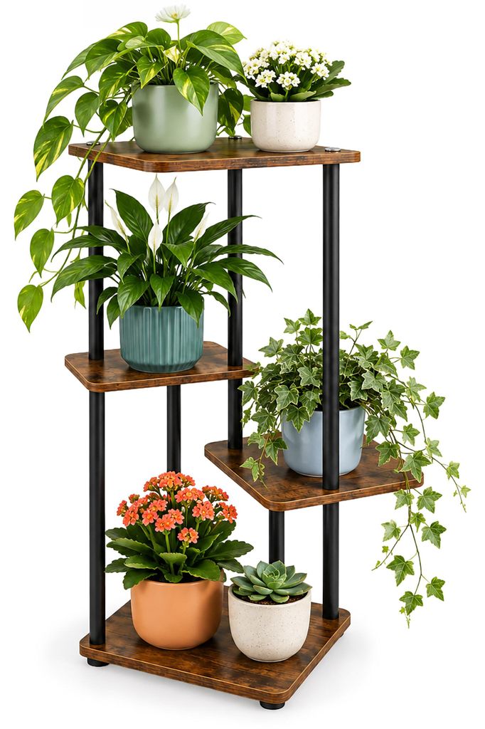 Relaxdays plantenstandaard, met 4 vlakke plateaus, hoogte x Productafbeelding  AI-gegenereerde afbeelding
