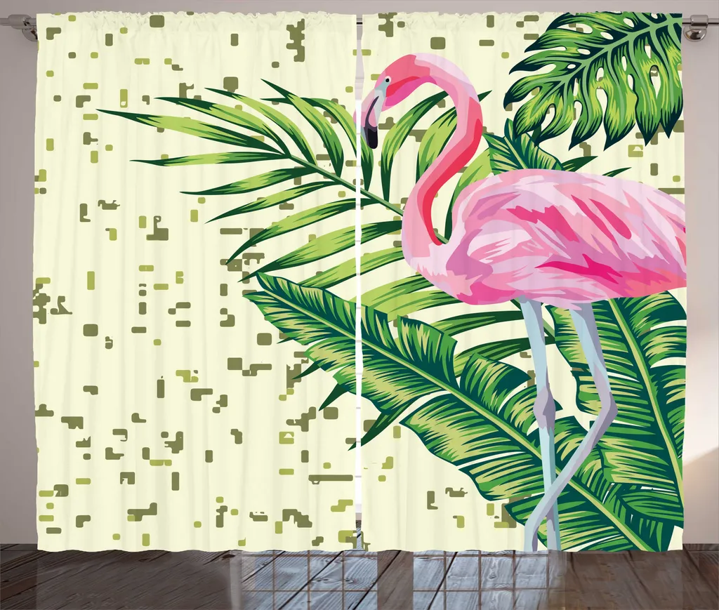 Rideau flamant rose moderne avec boucles et crochets coloris ivoire