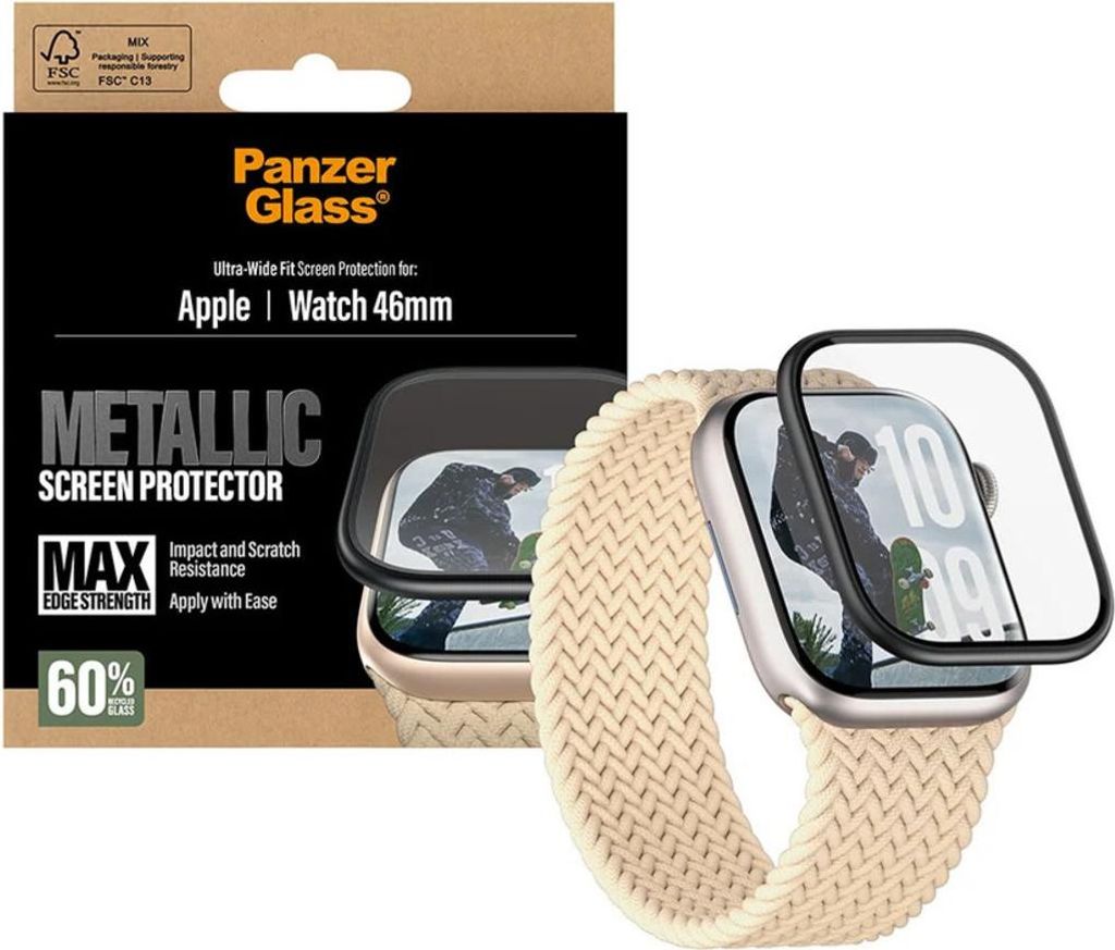 PanzerGlass Screen Protector w. Black Metal Frame Apple Watch 2025 46mm