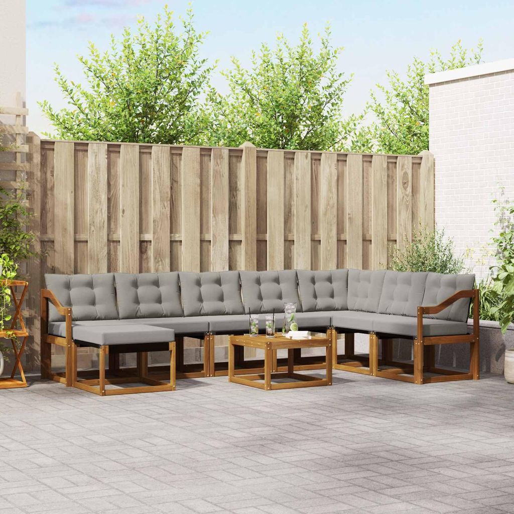 "Neues Produkt" Outdoor-Sofagarnitur ANTI-UV - CLORIS - mit Kissen - 9 pcs - Natürlich und Hellgrau - Modern Gartensofas V556
