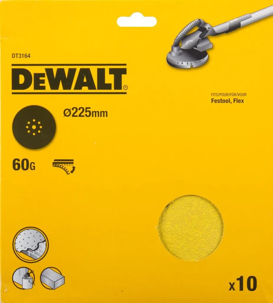 DeWalt 225mm P60 Dischi Abrasivi Professionali - 9 Fori (10pz)