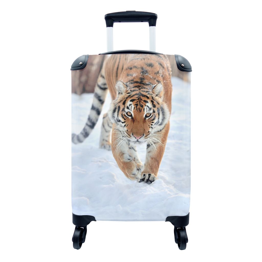 MuchoWow Koffer Handgepäck Trolley Rollkoffer Kleine Reisekoffer mit 4 Rollen - Tiger - Schnee - Tiere - Cabin Size < 55x40x23 cm & 55x40x20 cm ...