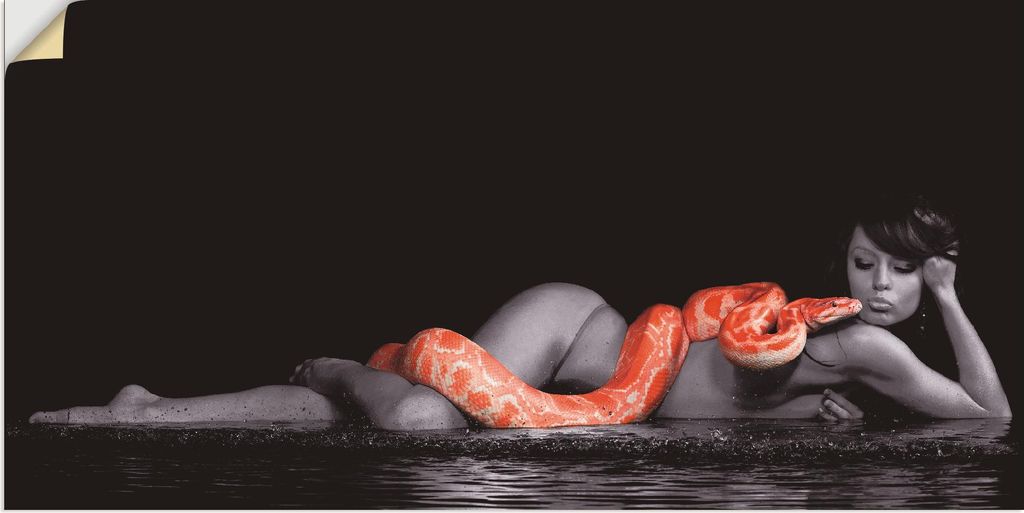ARTland Wandbild, selbstklebend Frau in Wasser liegend mit roter Python Größe: 60x30 cm