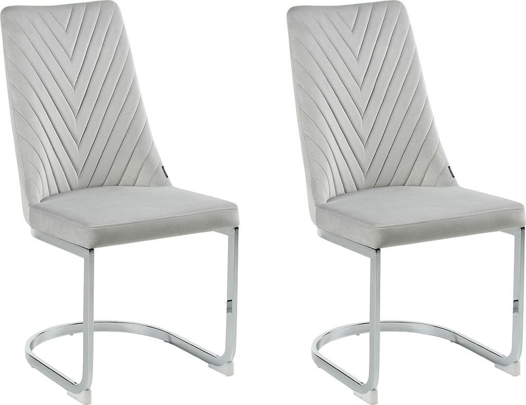 BELIANI Freischwinger Stuhl 2er Set Grau Samtstoff mit hoher Rückenlehne Metallgestell Modernes Design für Ess-, Wohn- und Arbeitszimmer