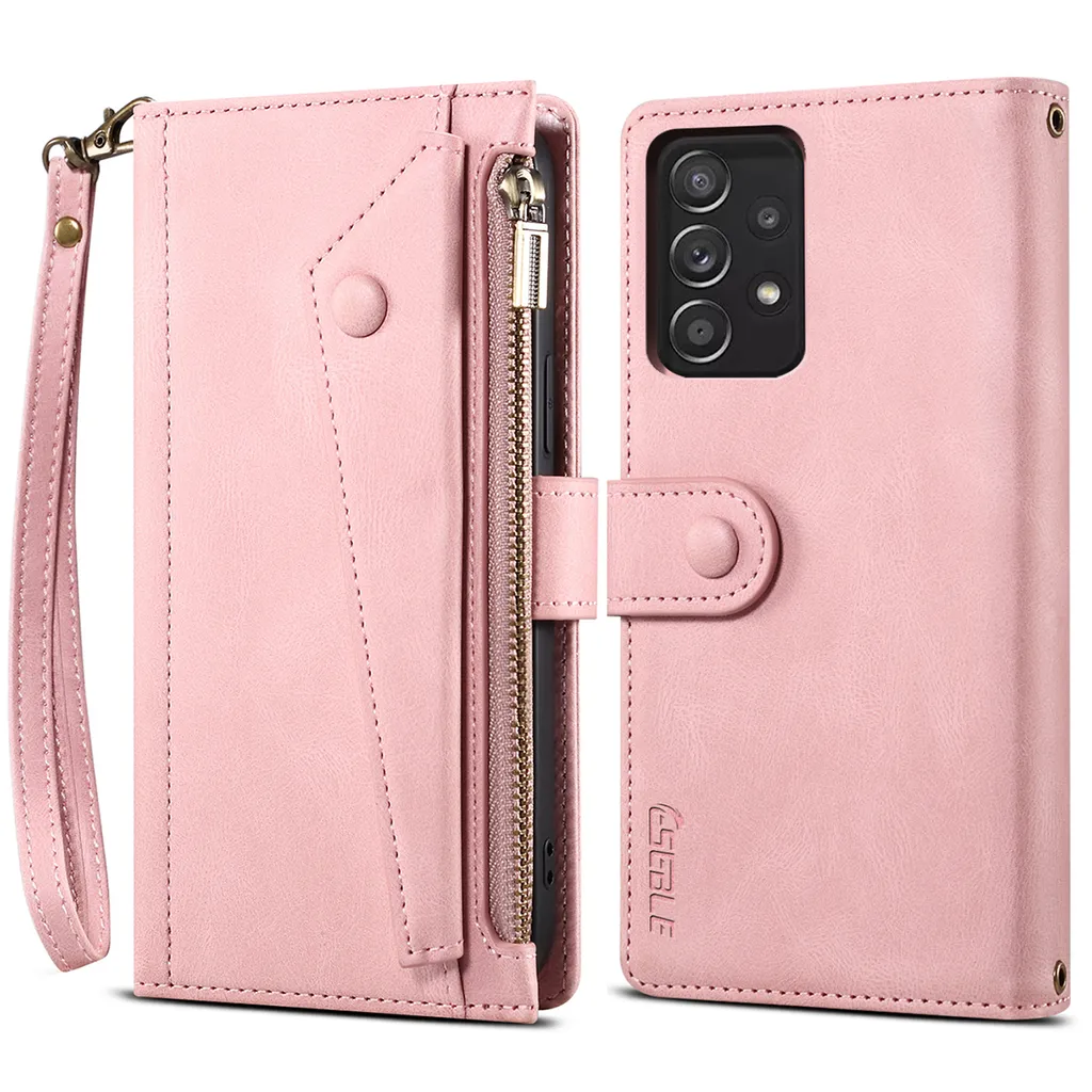 Cover Portafoglio Rosa Samsung A72 5G - Design con Zip e Slot Carte