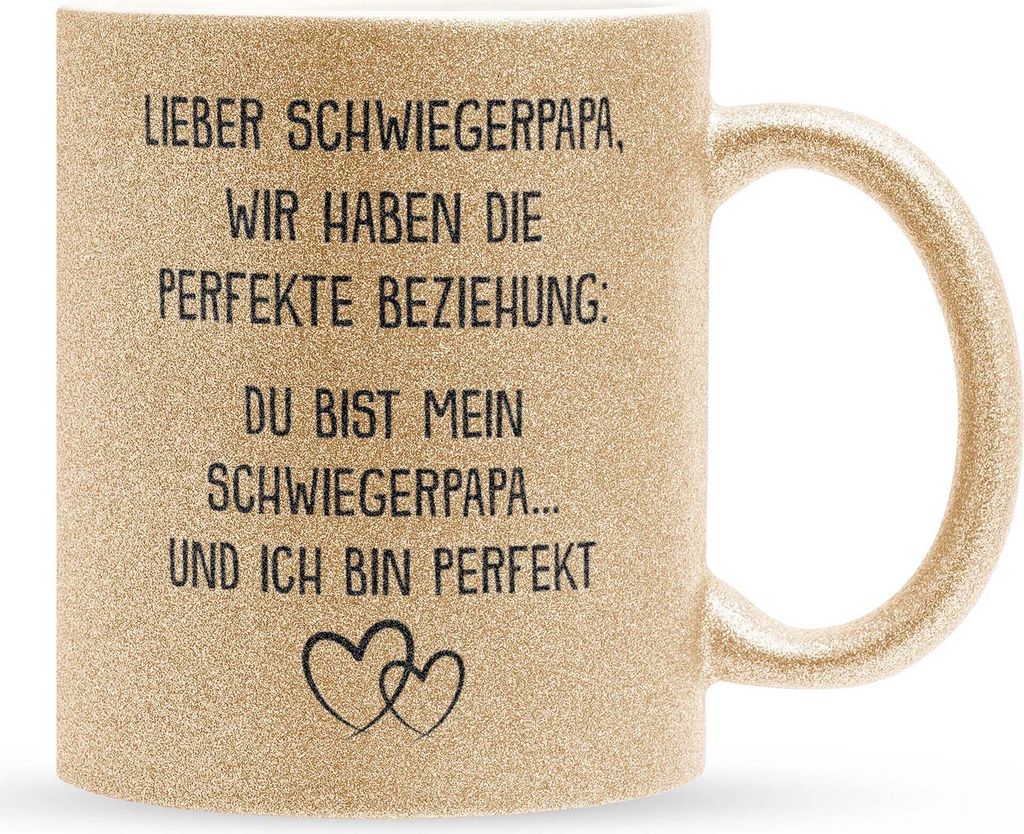 22Feels Glitzertasse Gold Schwiegerpapa Geschenk Hochzeit Geburtstag Weihnachten Vatertag Herrentag Männer Vater der Braut des Bräutigams Schwieg...