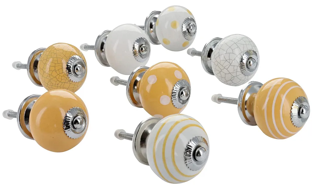 Boutons de tiroir jaunes en céramique lot de 8 style shabby chic rétro
