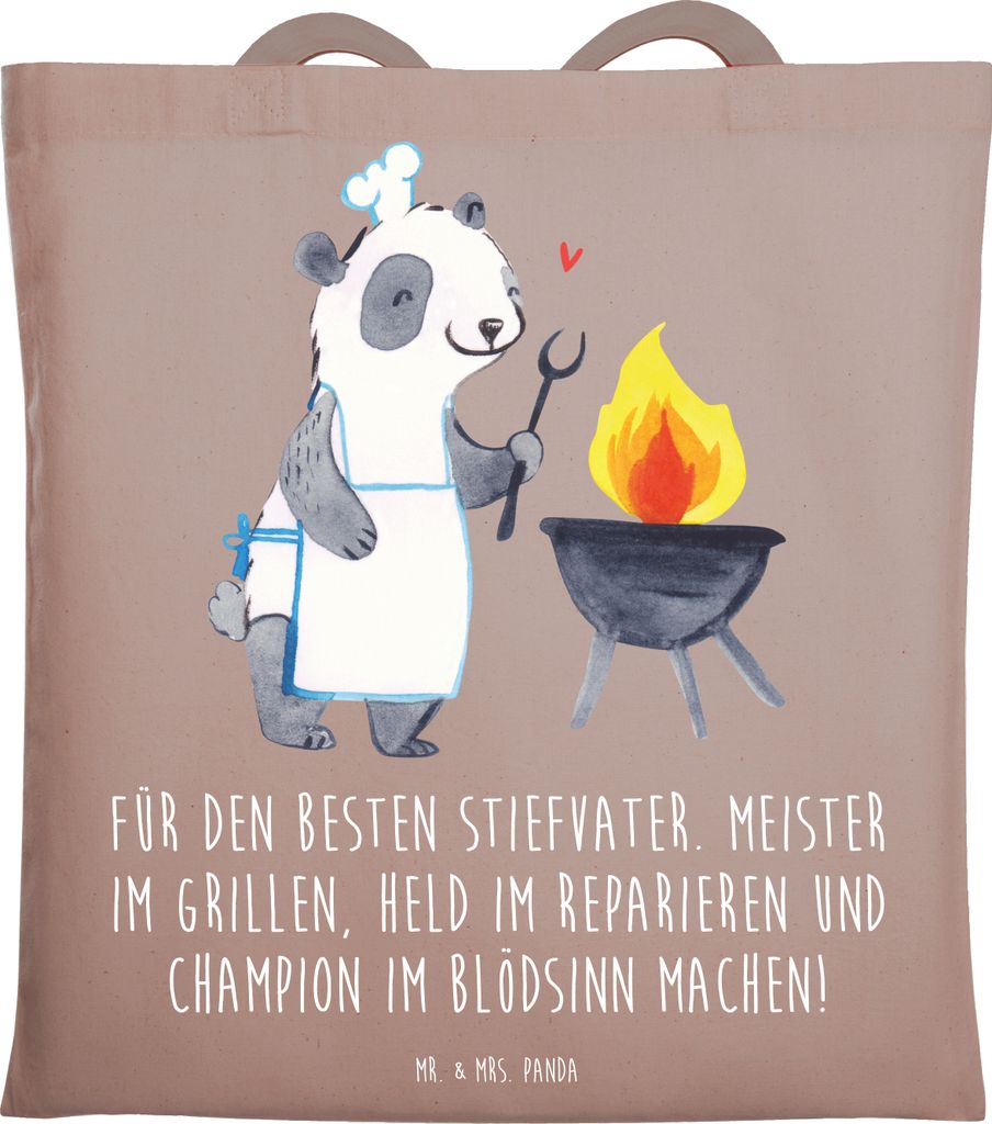 Mr. & Mrs. Panda Schultasche Bester Stiefvater - Braun Pastell - Geschenk, totebag, Talente, Tote Bag, Dankeschön, persönliche Erinnerungen, Lieb...