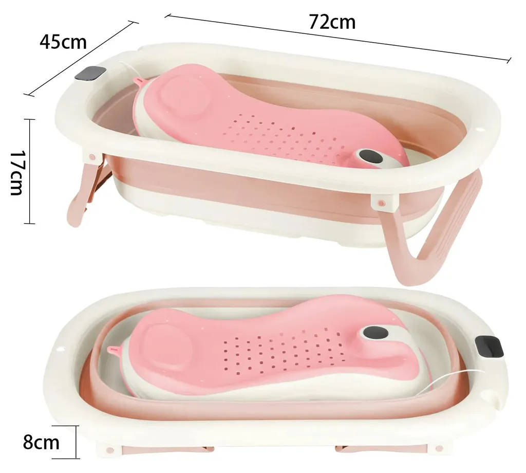 Baignoire bébé compacte pliable rose : Sécurité et gain de place 24m