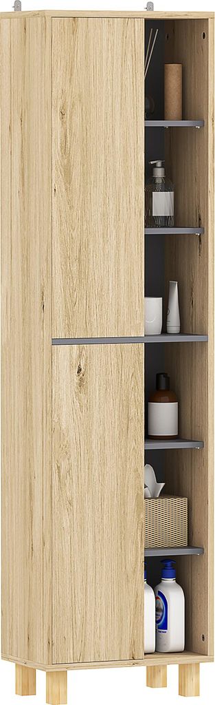 Säulen-Badezimmerschrank mit 6 offenen Fächern und 2 Schränken Naturholz