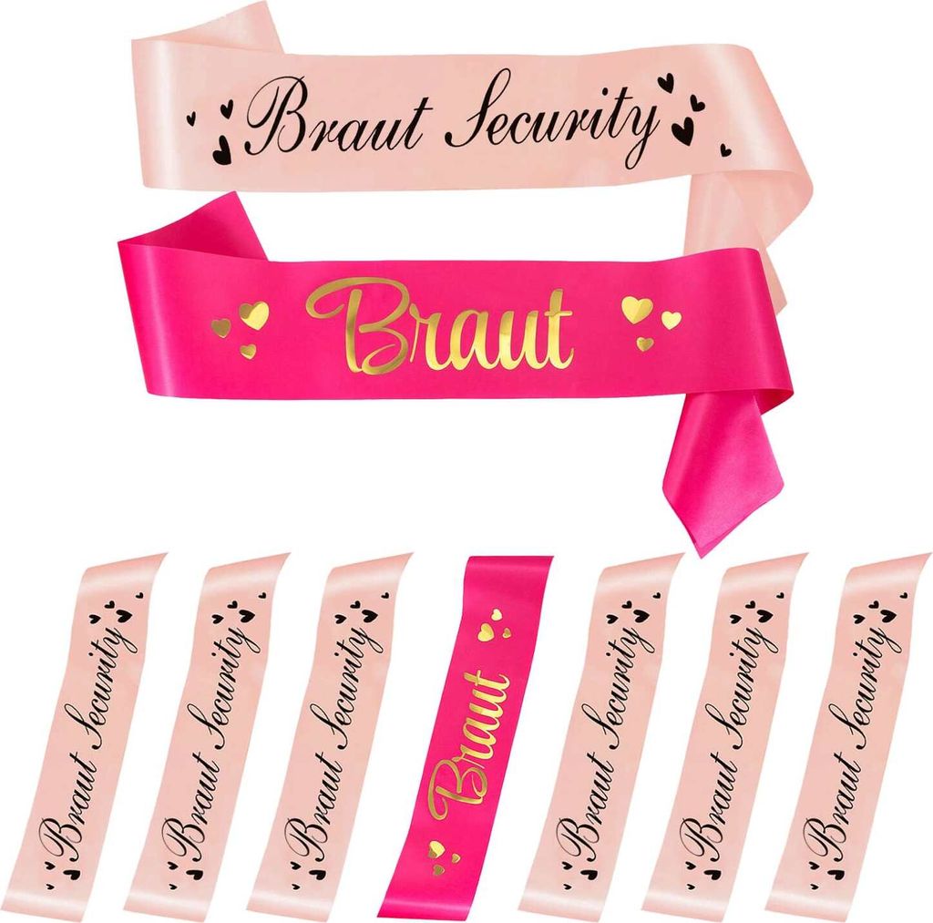 Oblique Unique Schärpe Braut + Braut Security Set JGA Hen Party Hochzeit Herz pink hellrosa