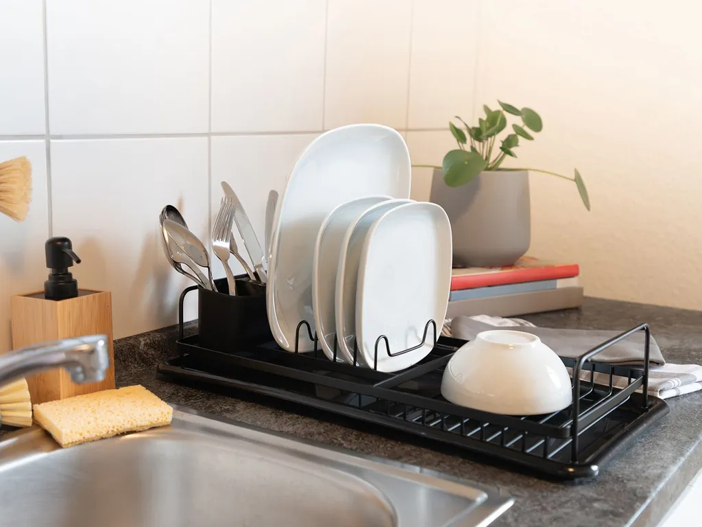 Lot de 6 égouttoirs à vaisselle noirs avec plateau de récupération d'eau