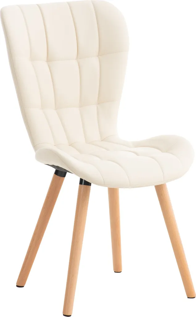 Chaise Elda en similicuir crème facile à nettoyer avec pieds en bois