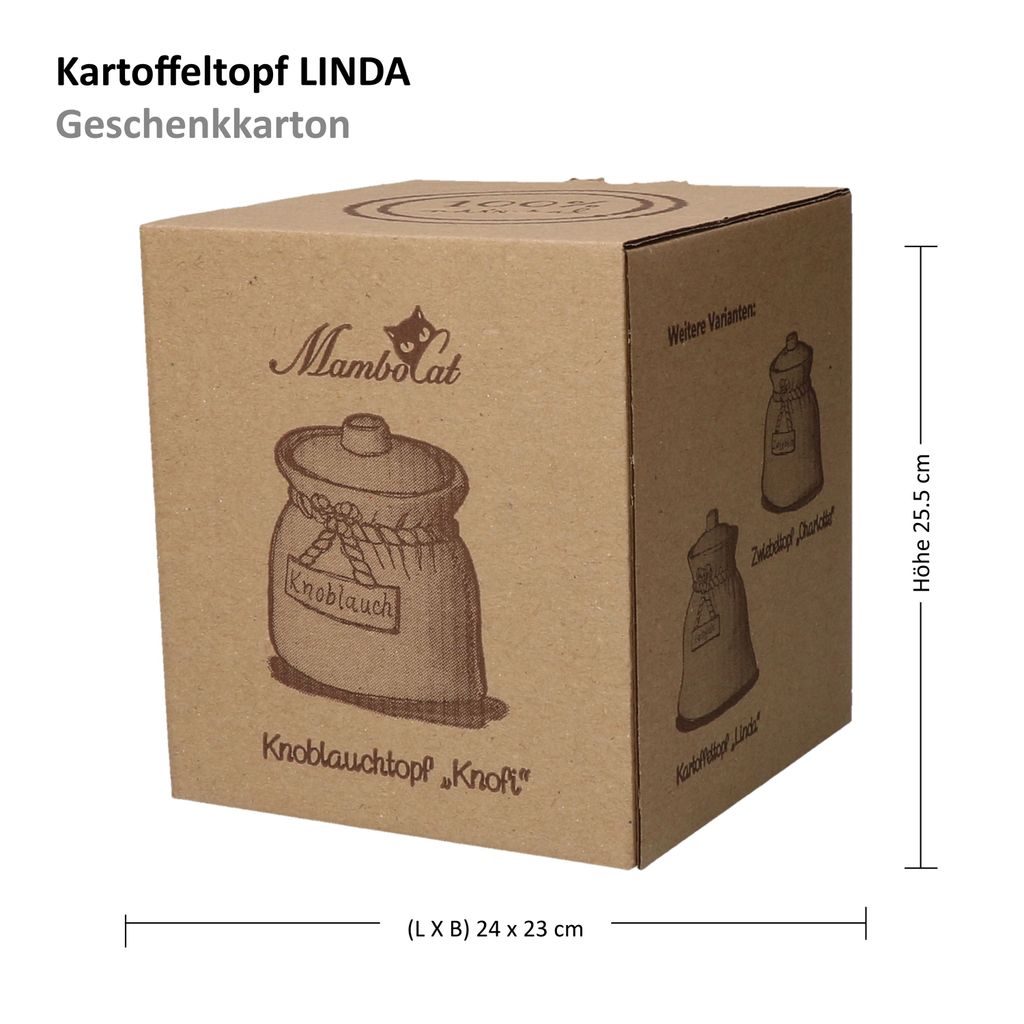 Kartoffeltopf Linda terre cuite Vorratsdose avec couvercle Natural avec Cadeau Carton 