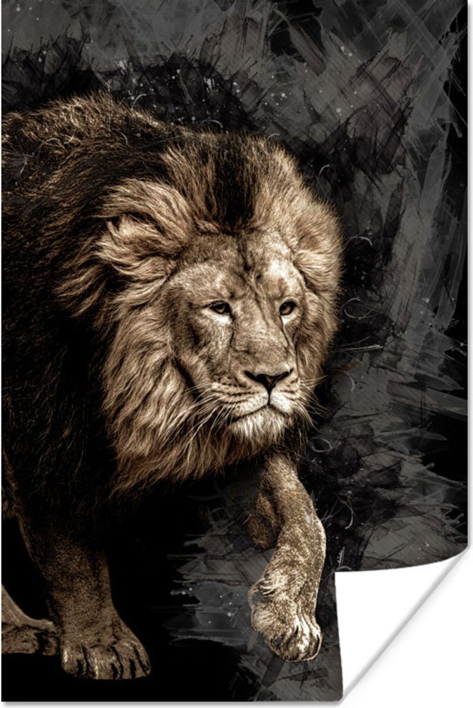 MuchoWow Poster Abstrakt - Löwe - Schwarz 80x120 cm - Papierdruck
