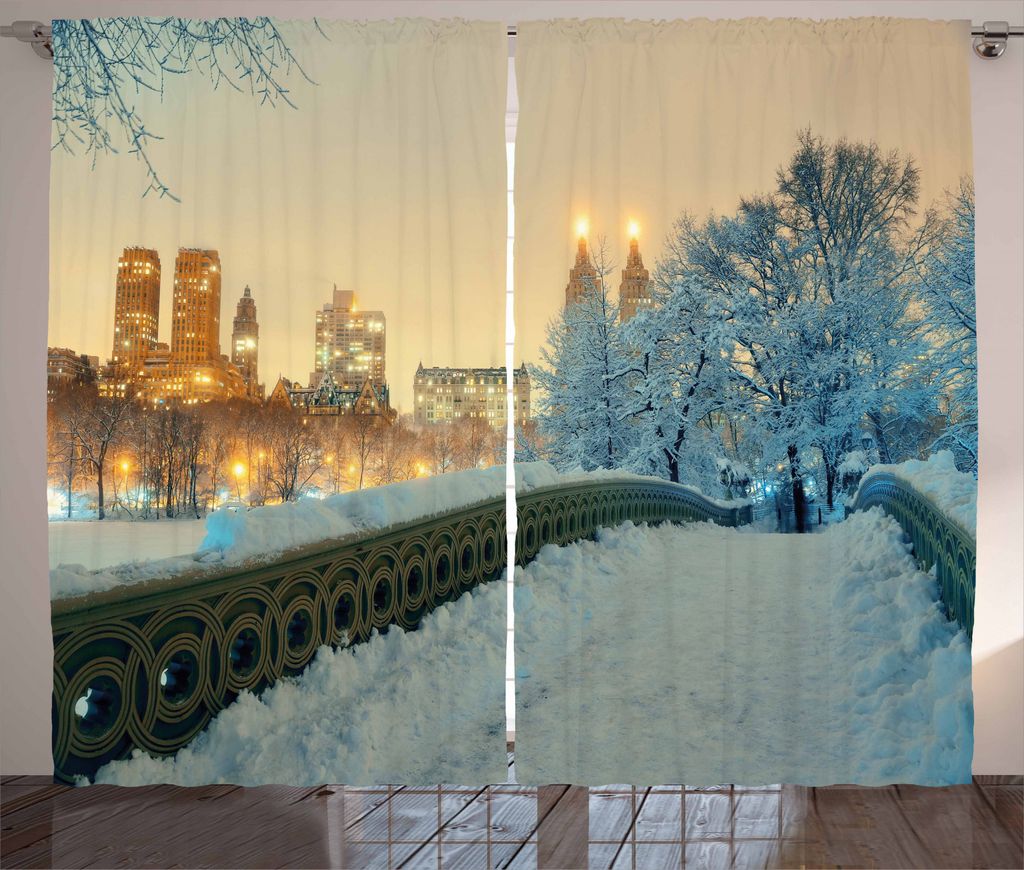 ABAKUHAUS Winter Rustikaler Vorhang, New York Central Park, Wohnzimmer Universalband Gardinen mit Schlaufen und Haken, 280 x 245 cm, Orange Weiß O...
