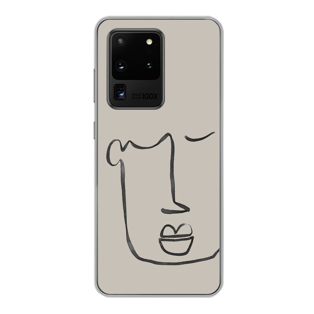 MuchoWow Handyhülle Schutzhülle Hülle für Samsung Galaxy S20 Ultra Gesicht - Abstrakt - Strichzeichnung Silikon Softcase Handy Hülle - Karte...