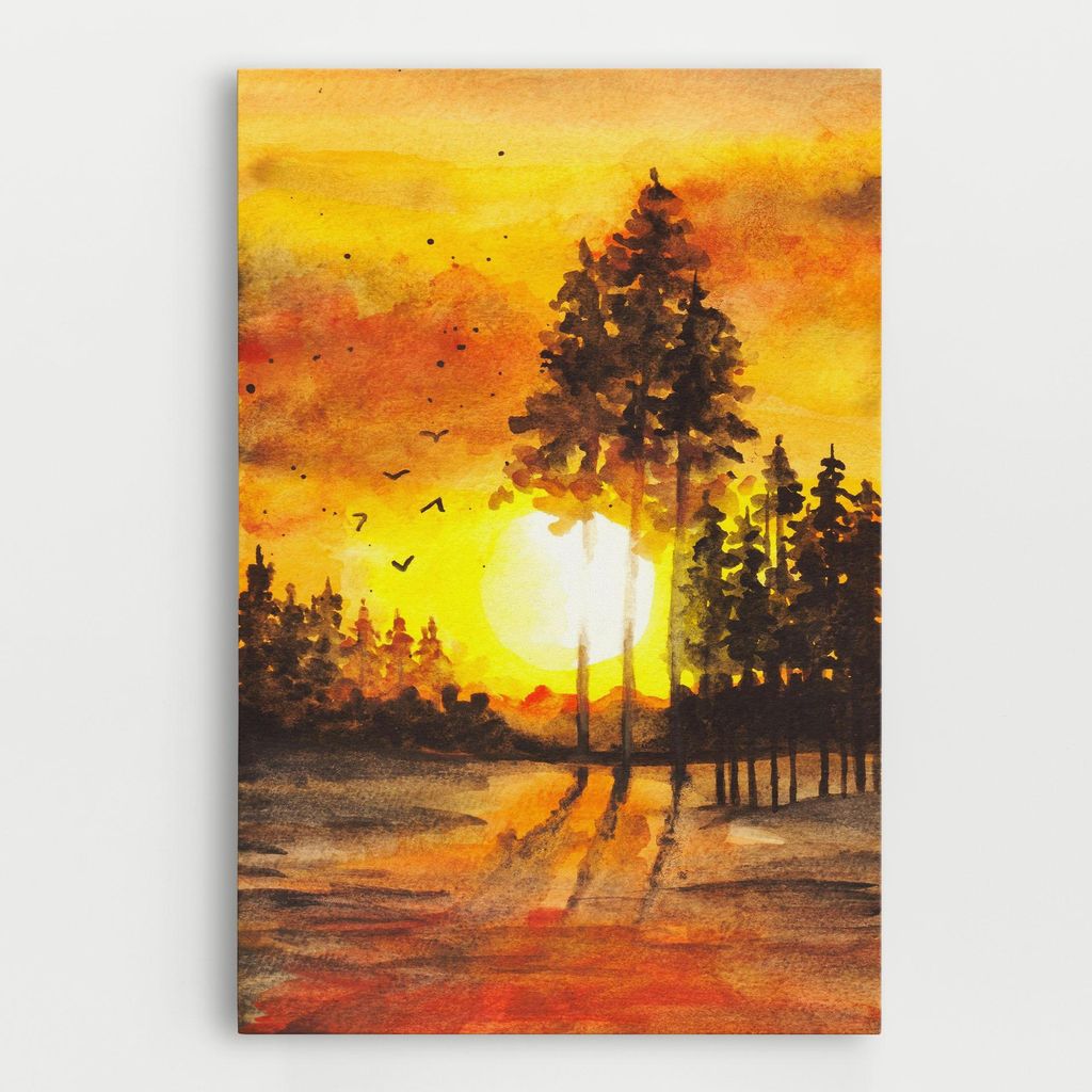 ARTHUB Leinwandbild 40x60 cm, Watercolor Sunset Painting | Wohnzimmerdekoration, Hängende Bilder, Wanddekoration, Heimdekoration, Landschaften, ...