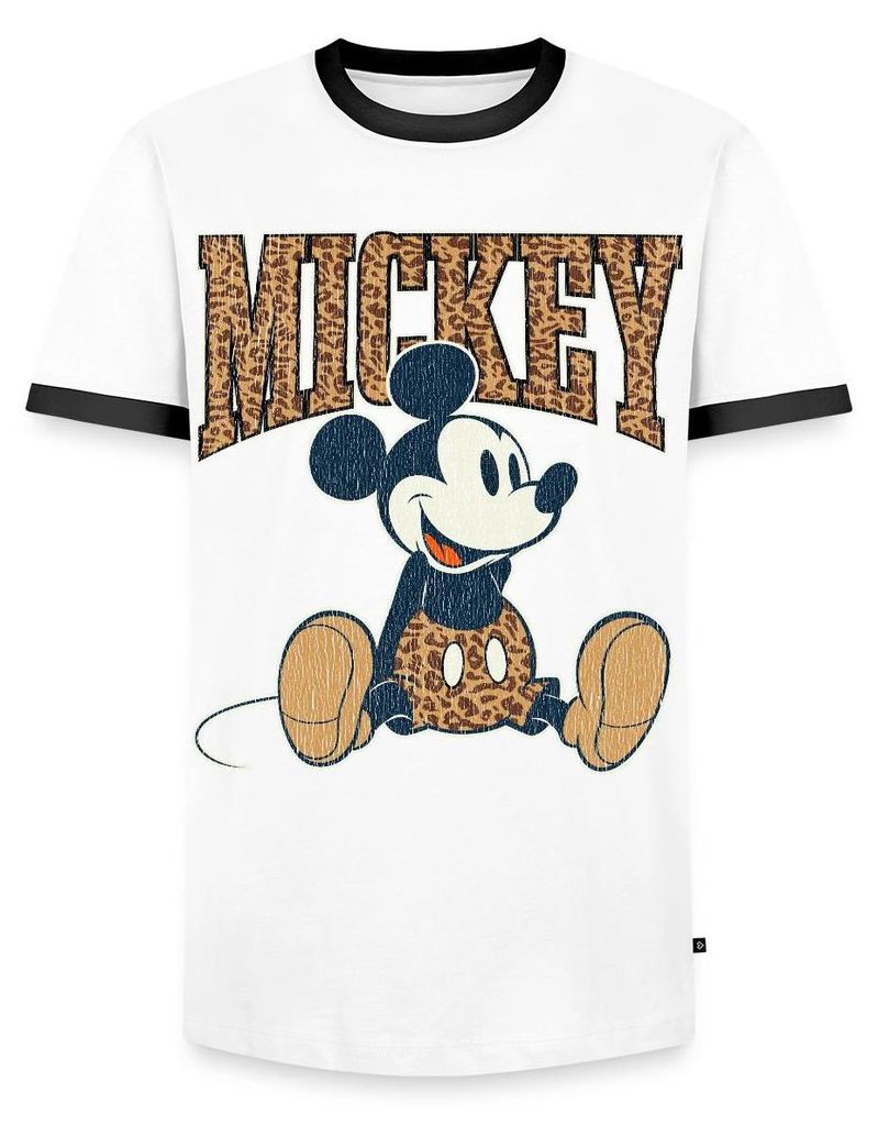 Mickey & Minnie Mickey Mouse Leo Look Männer Kontrast T-Shirt, L, Weiß/Schwarz