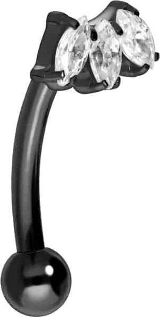 Bauchnabel-Piercing, Rook Piercing Titan Banane mit Push Fit 3 KRISTALLTROPFEN Schwarz Stablänge: 8mm