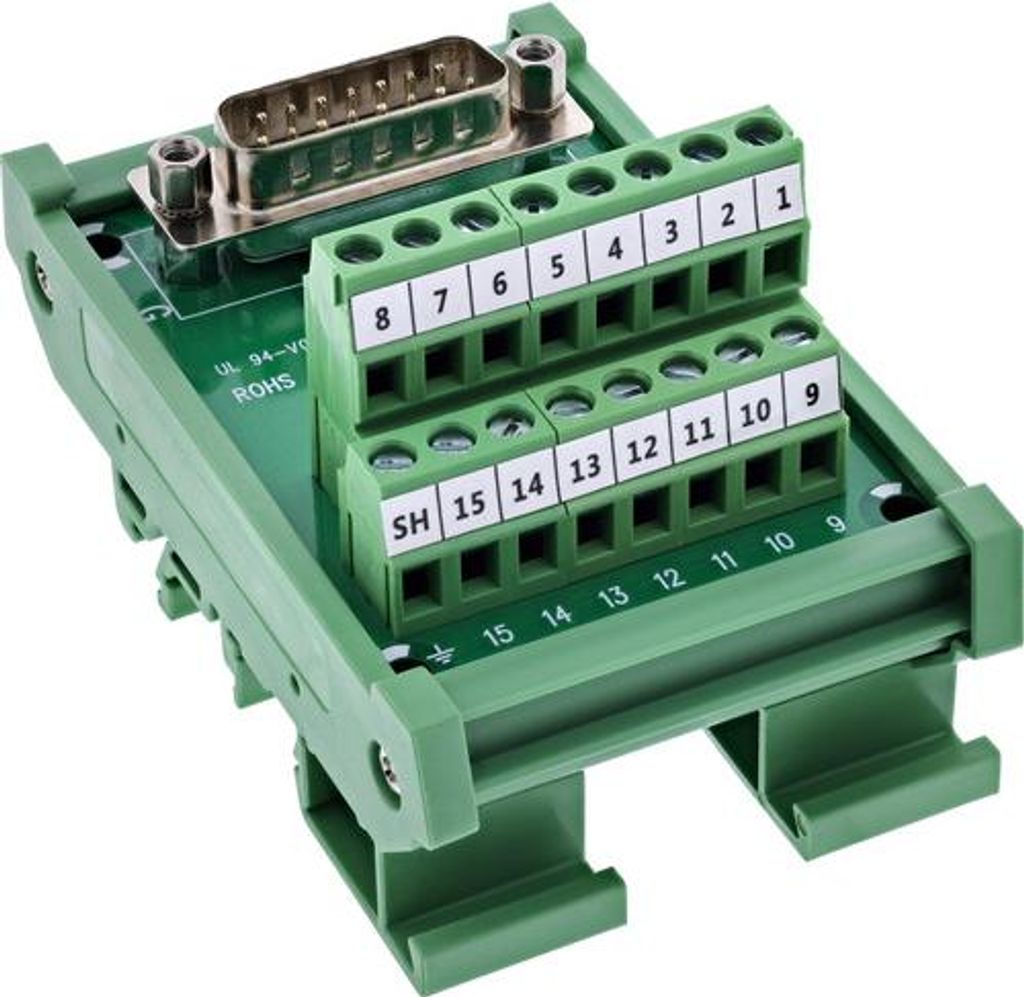 InLine D-Sub 15 Terminalblock, Stecker, Hutschiene, Schraubklemmen