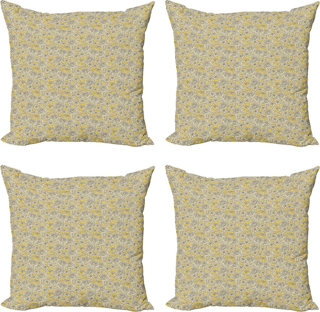 ABAKUHAUS Jahrgang Kissenbezug Set (4 Stück), Romantisch Blooming Roses, Moderner Doppelseitiger Digitaldruck, 50 cm x 50 cm, Erde Gelb und Beige
