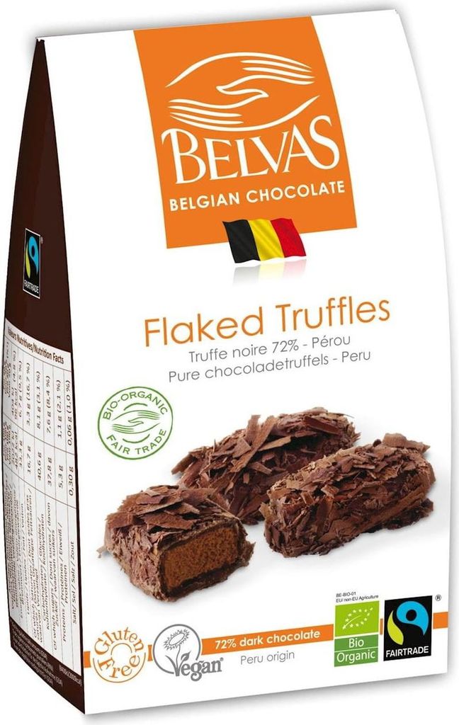 BELGISCHE PRALINEN – TRÜFFEL MIT BITTERER FAIR-TRADE-SCHOKOLADE, GLUTENFREI, , 100 g – BELVAS