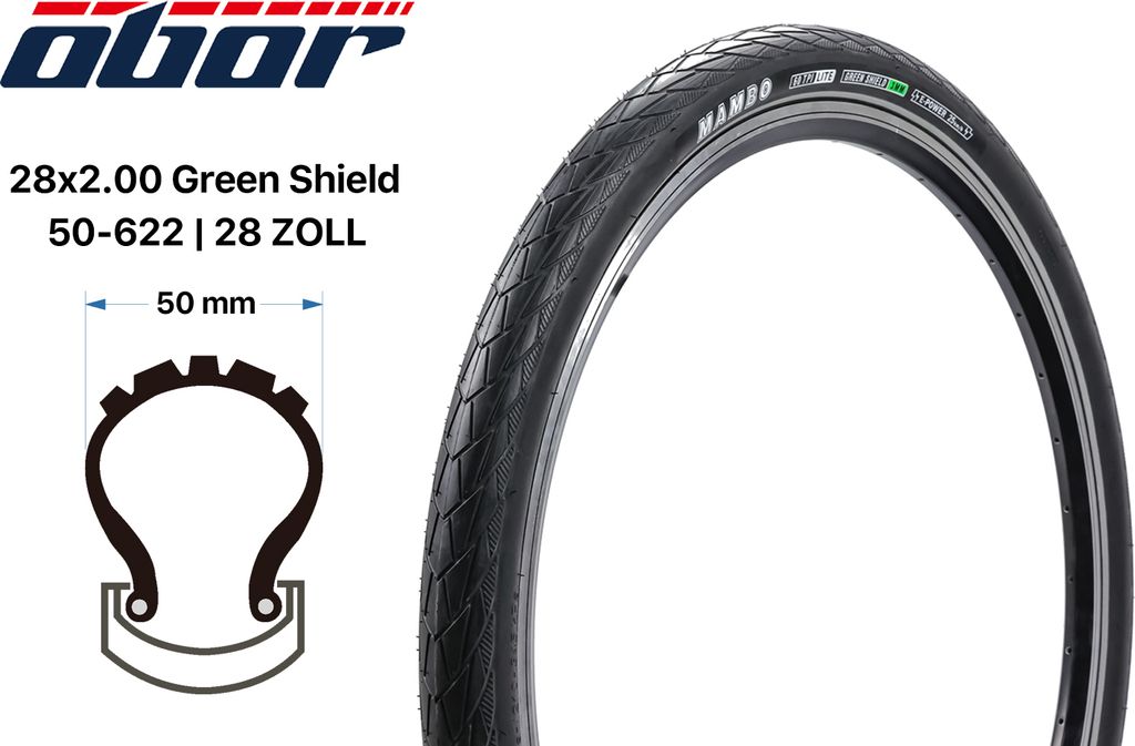 28 Zoll Reifen OBOR Mambo 28x2.0 Green Shield 50-622 E25 Produktbild 