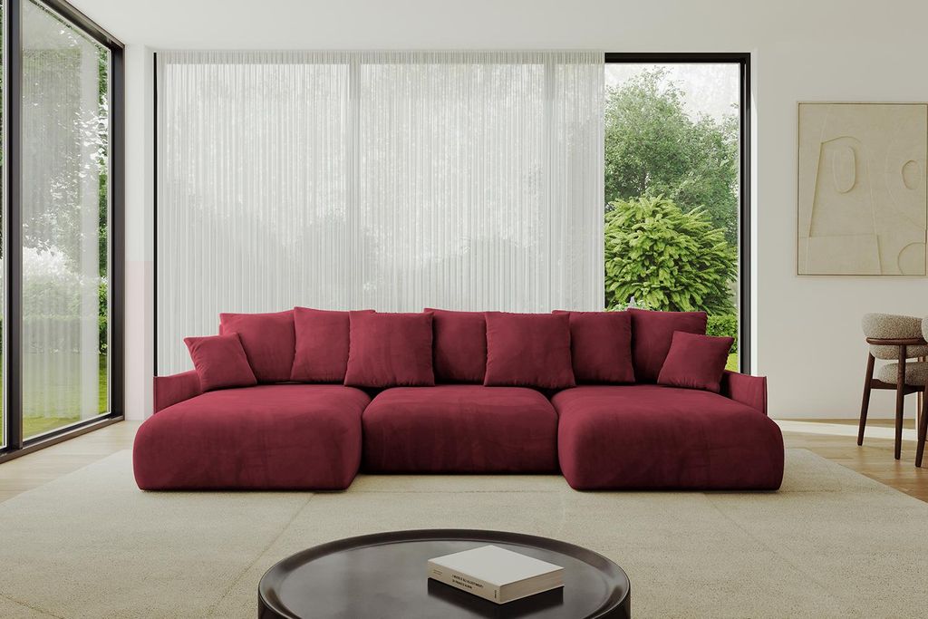ALTDECOR Ecksofa in U-Form mit Schlaffunktion und Bettkasten - ONESK-U-v1 304x165x72 cm Bordeauxrot - Corner Sofa Bett Eckcouch Couch U-Form Schlaf...