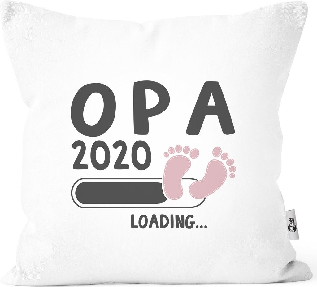 Kissen-Bezug Opa 2020 loading Geschenk-Kissen für werdenden Opa Baumwolle Geschenk zur Geburt MoonWorks weiß-rosa unisize