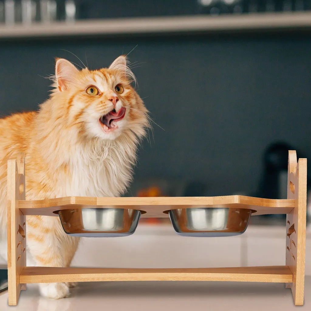 Support de gamelles surélevé et ajustable pour chats et petits chiens - 2