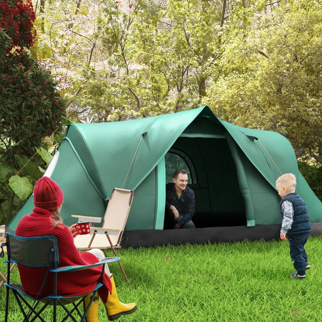 Tente de camping 5 places 4,55m en polyester avec structure renforcée