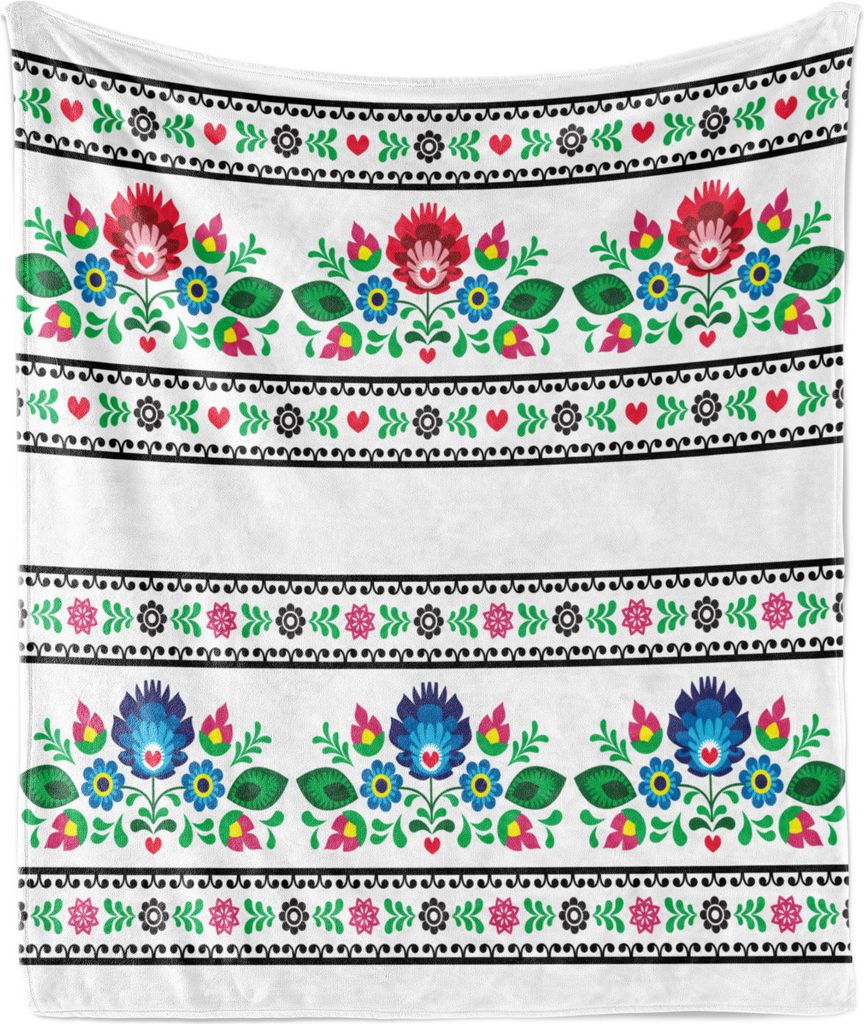ABAKUHAUS Polieren Weich Flanell Fleece Decke, Horizontal angeordnet polnische Folk-Muster mit Blumen und Bänder Serien Curves, 175 x 230 cm, Mehr...
