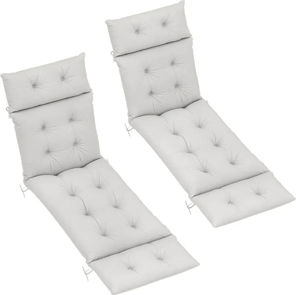 Matelas Transat Outsunny : Lot de 2 Coussins de Chaise Longue Gris 190cm