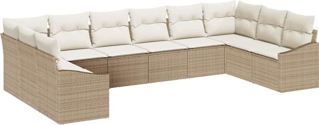 Gartensofa-set mit Speicher 10 pcs Beige und Creme Poly-Rattan