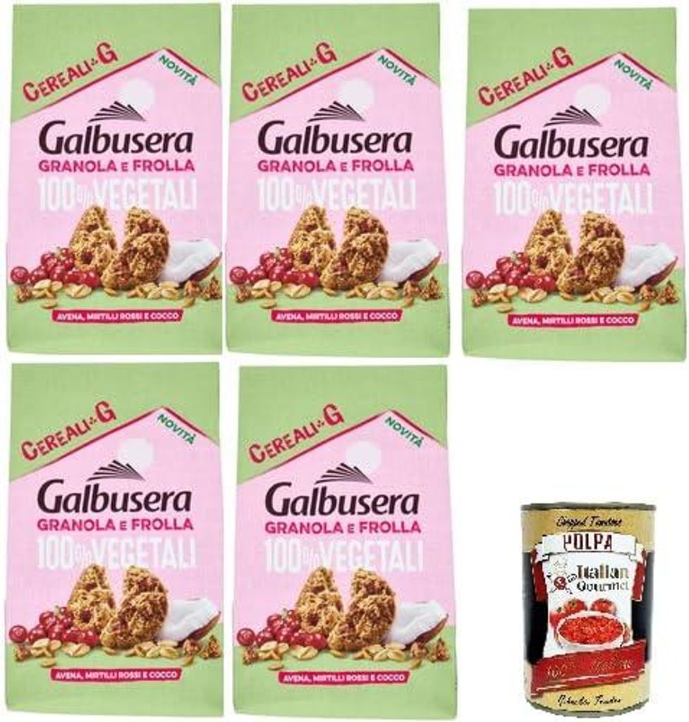 Galbusera Cereali G Granola e Frolla 100% Vegetali Avena, Cereals G Granola und Shortbread 100% pflanzlicher Hafer, Cranberries und Kokosnuss 5x 28...