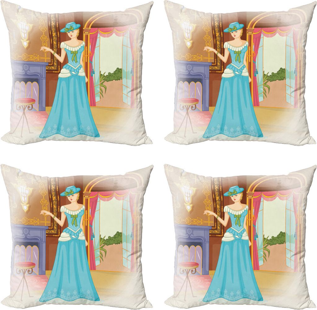 ABAKUHAUS Renaissance Kissenbezug Set (4 Stück), Victorian königliche Frau, Moderner Doppelseitiger Digitaldruck, 45 cm x 45 cm, Mehrfarbig