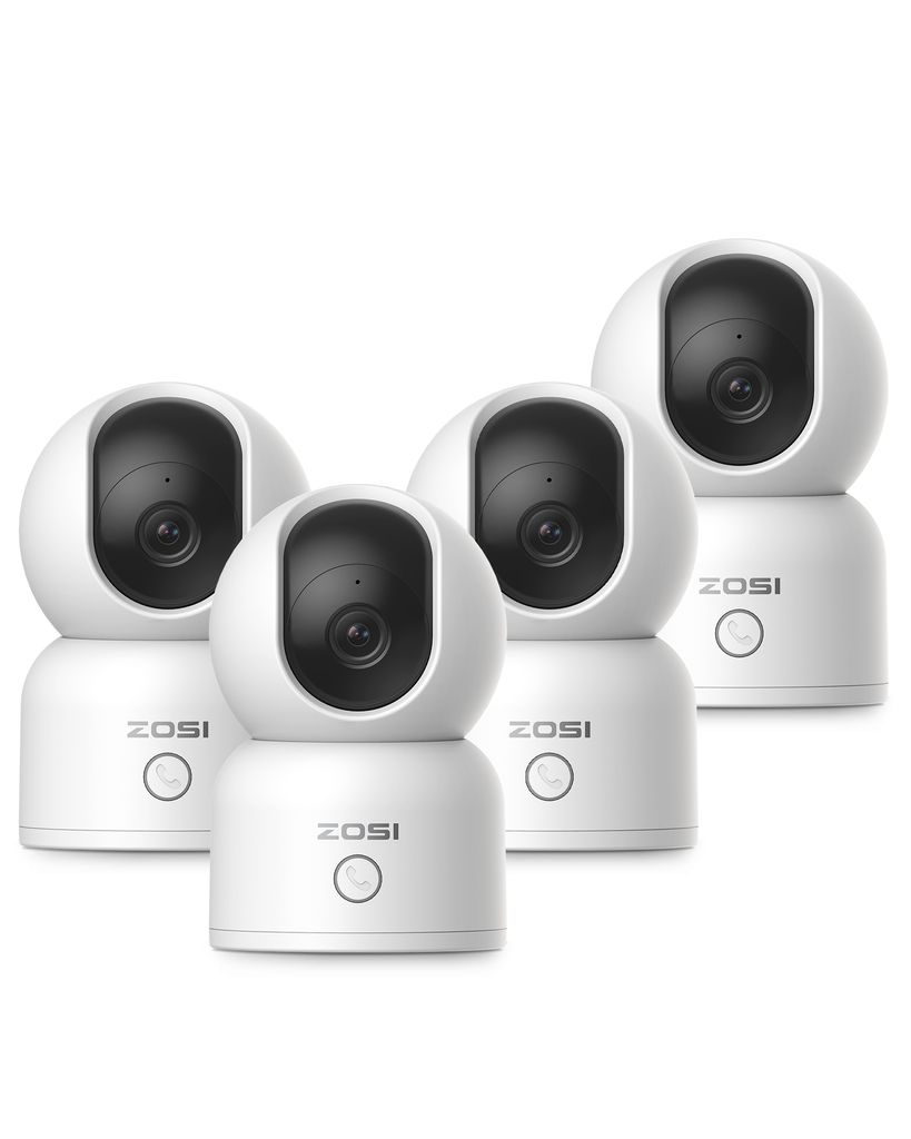 ZOSI 4X 360° Schwenkbar Überwachungskamera Innen, 2,4GHz / 5GHz WiFi Kamera Indoor für Baby, KI Personenerkennung, Auto-Tracking, One-Touch Call