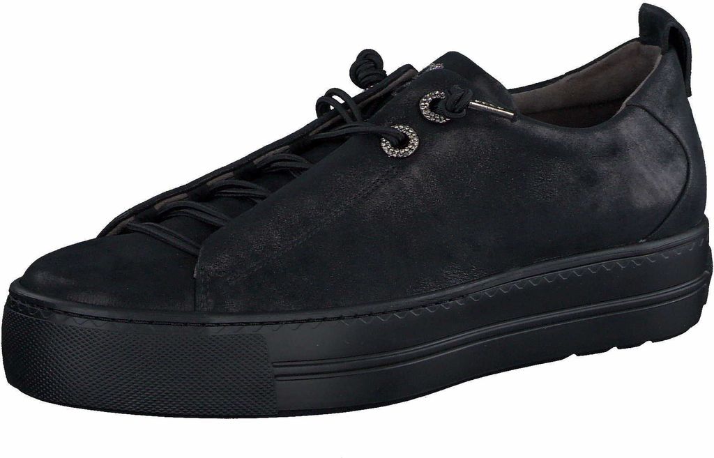 A single black sneaker is shown against a white background.