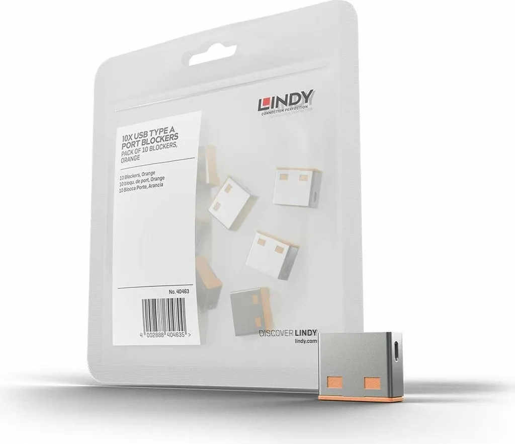 Lindy 40453 USB Port Blocker Orange - Set 10 Pezzi per Sicurezza Fisica