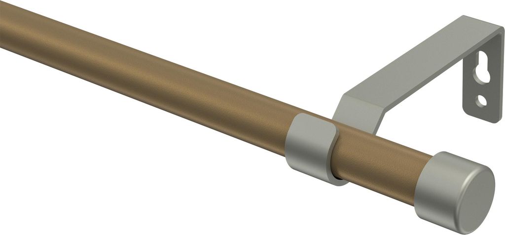 Interdeco Gardinenstange / Vorhangstange Gold matt / Chrom matt, Typ Olymp Lucan (Kappe), 16 mm Ø 1-läufig, 440 cm