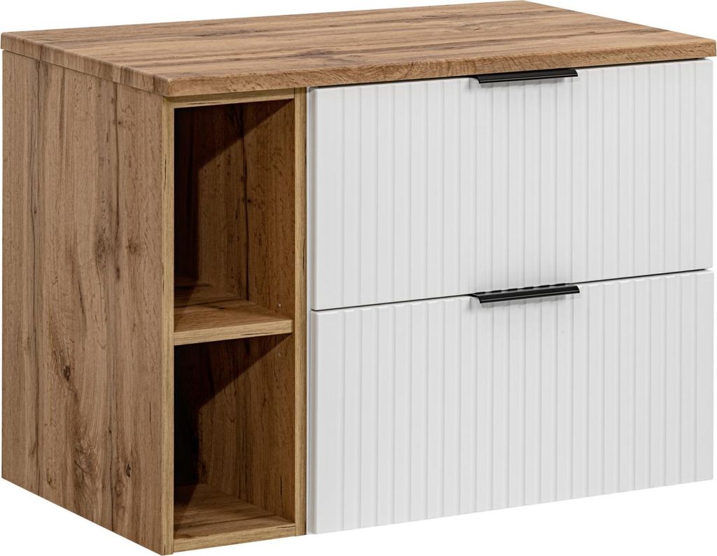 Badezimmer-Set 80 Cm, Mattweiß Mit Arbeitsplatte In Eiche Wotan
