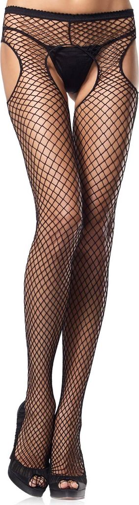 Netzstrumpfhose mit Strumpfgürtel - Schwarz Produktbild 