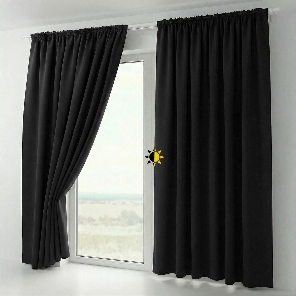 2er Set Verdunkelungsgardine mit U-Band, Blackout Vorhang abdunkelnd, Größe und Farbe wählbar,300x245cm,Schwarz