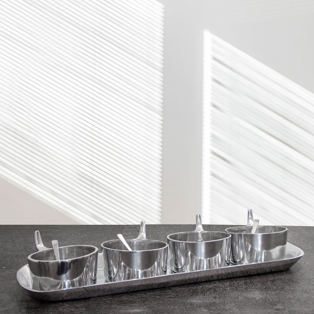 Auslage, Schüssel, Löffel, 4er, Glanz, Dekoration, Aluminium